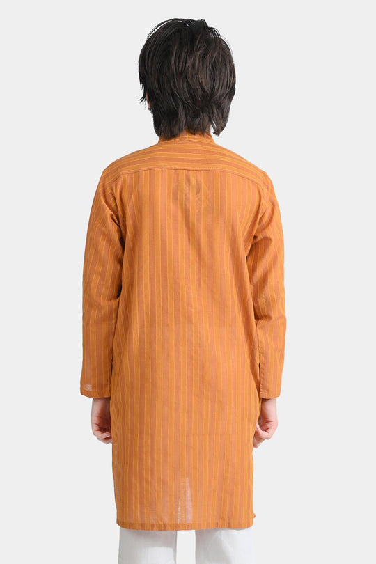 Boys Jacquard Kurta (Running Stitch)-BROWN