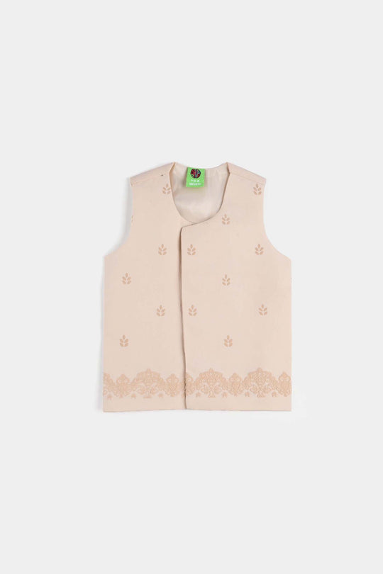 Infant Boys Cotton Poplin 3 Piece Suit (Puff Print)-BEIGE