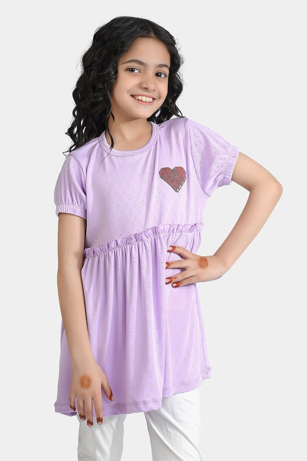 Girls Jacquard Jersey Frock Hearts-Purple