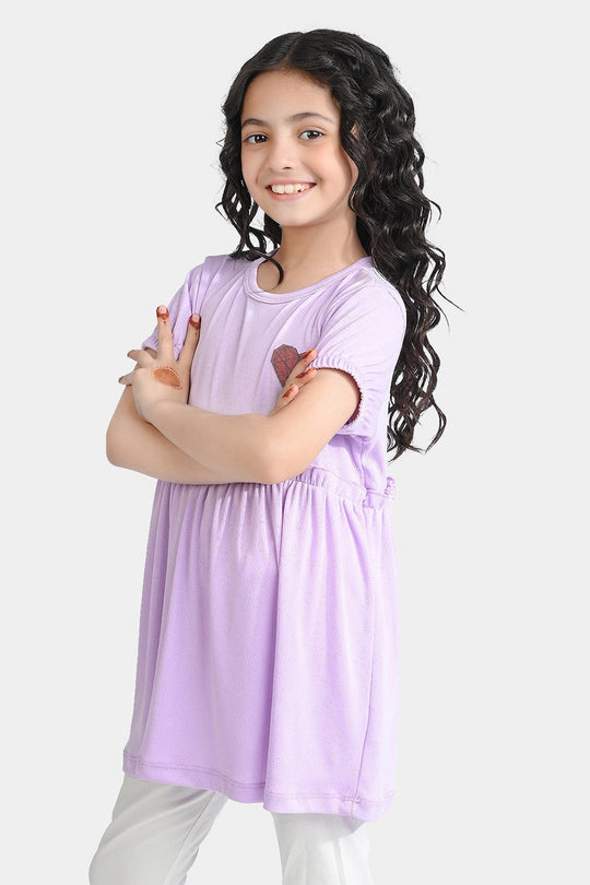 Girls Jacquard Jersey Frock Hearts-Purple