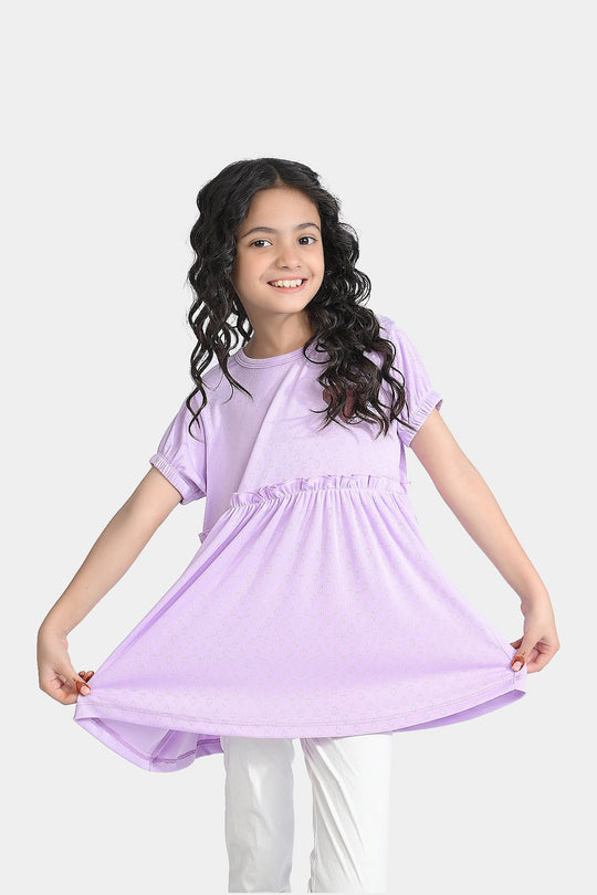 Girls Jacquard Jersey Frock Hearts-Purple