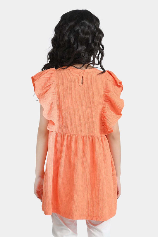 Girls Jacquard Jersey Frock Floral-ORANGE