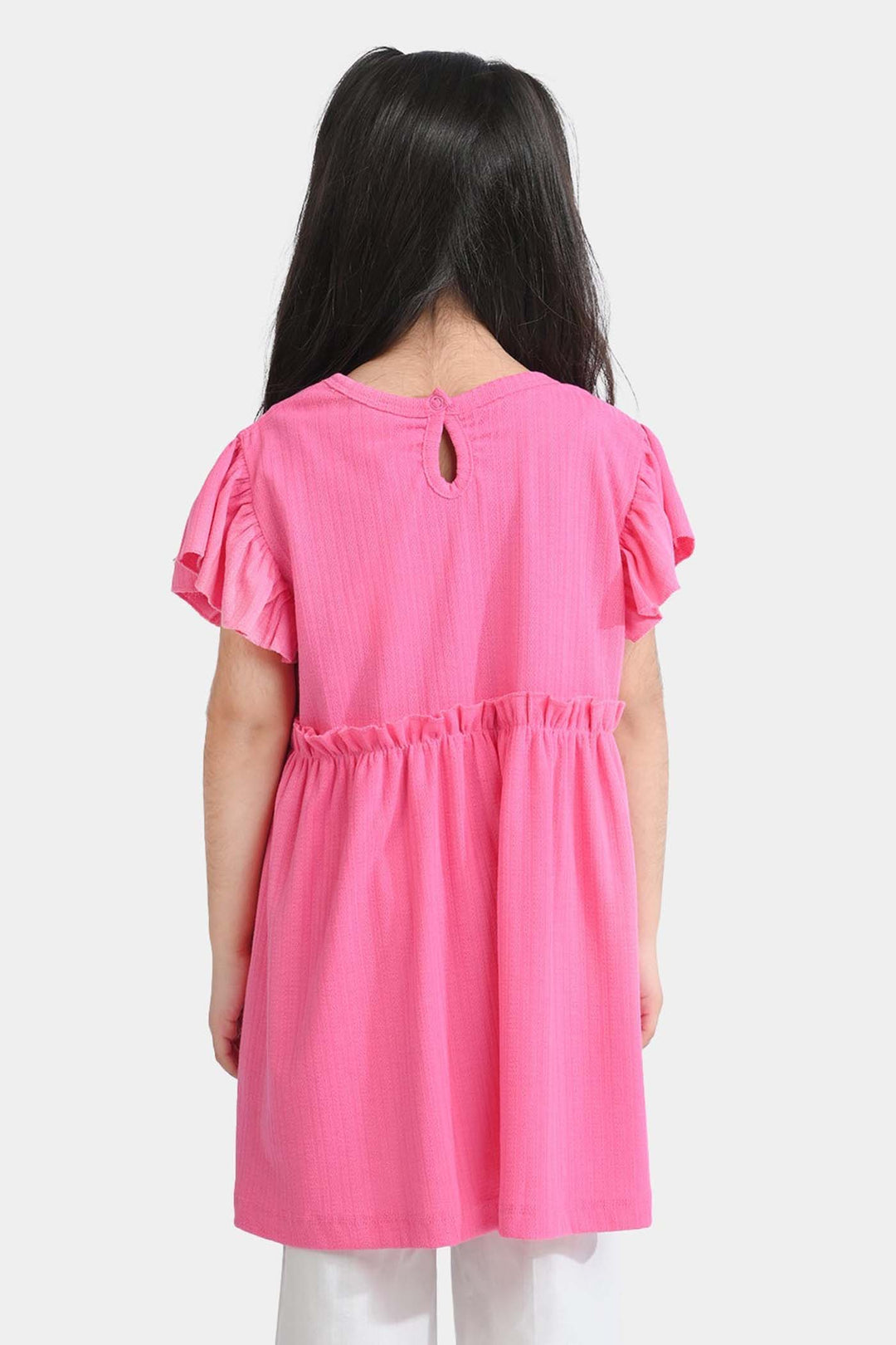 Girls Jacquard Jersey Frock Enjoy The Little Thing-Pink