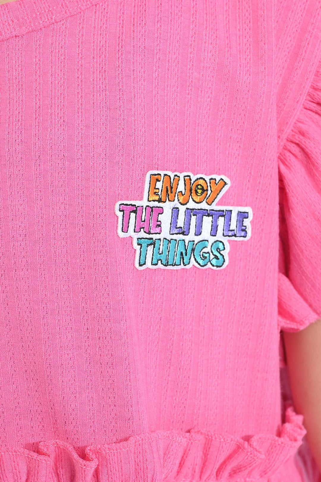 Girls Jacquard Jersey Frock Enjoy The Little Thing-Pink