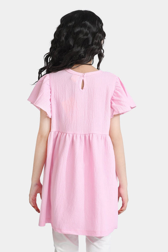 Girls Poly Crinkle Frock Hello Summer-Pink