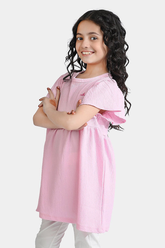 Girls Poly Crinkle Frock Hello Summer-Pink