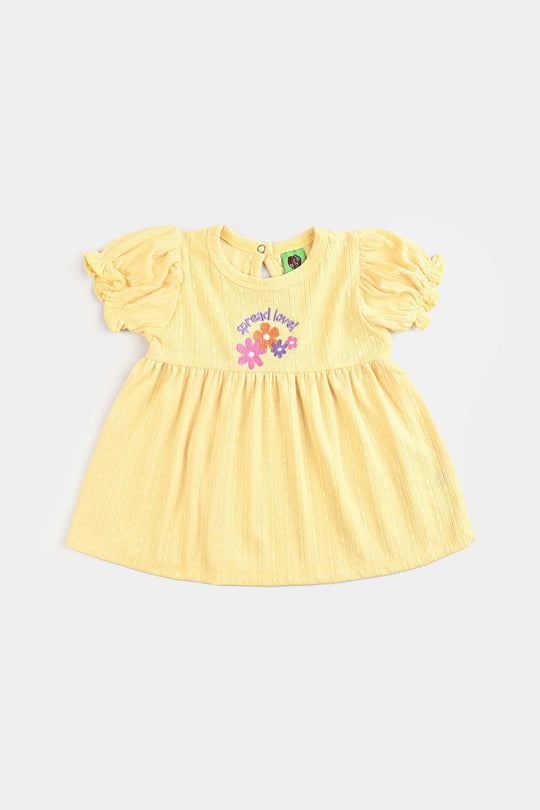 Infant Girls Jacquard Jersey Frock Hello Summer-Yellow