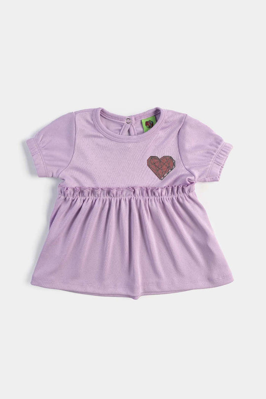 Infant Girls Jacquard Jersey Frock Hearts-Purple