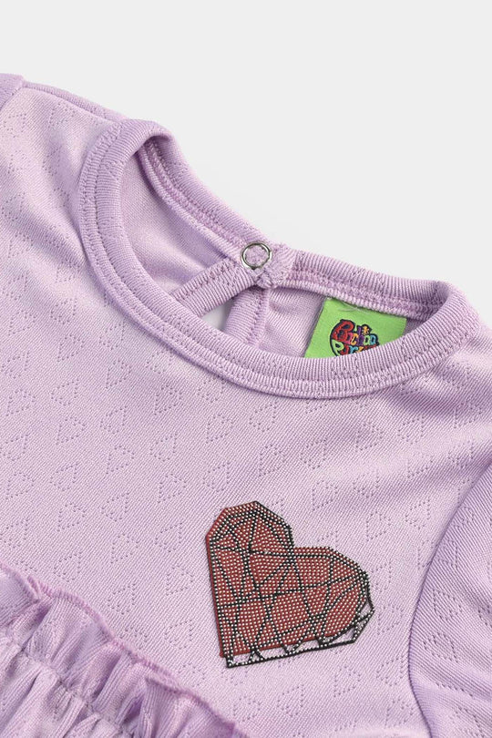 Infant Girls Jacquard Jersey Frock Hearts-Purple