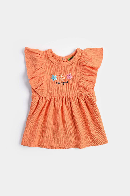 Infant Girls Jacquard Jersey Frock Floral-ORANGE