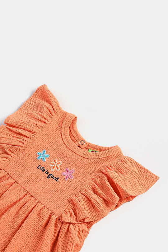 Infant Girls Jacquard Jersey Frock Floral-ORANGE