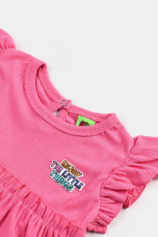 Infant Girls Jacquard Jersey Frock Enjoy The Little Thing-Pink