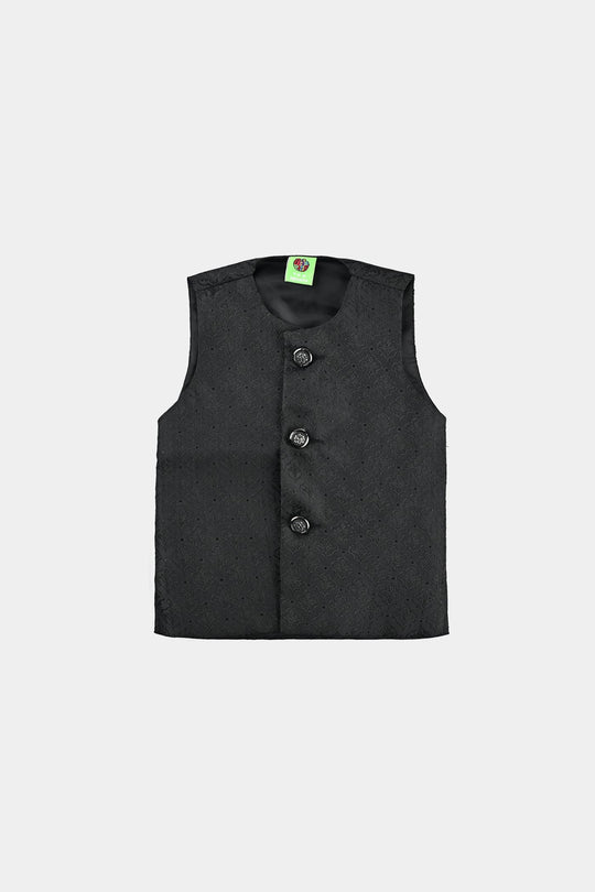 Infant Boys Poly Viscose Waistcoat (Self Textured)-BLACK