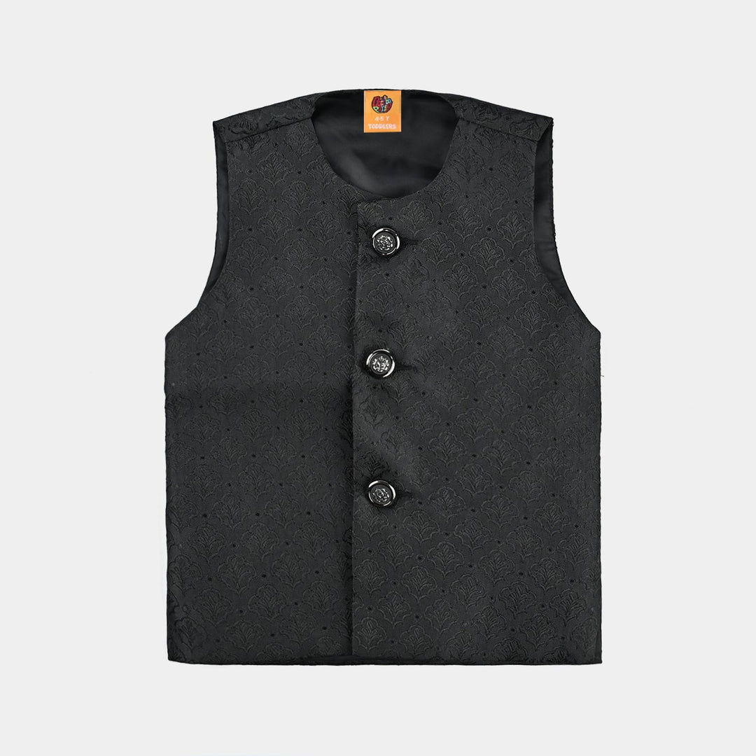 Boys Poly Viscose Waistcoat (Self Textured)-BLACK