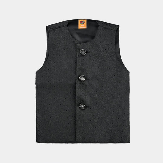 Boys Poly Viscose Waistcoat (Self Textured)-BLACK