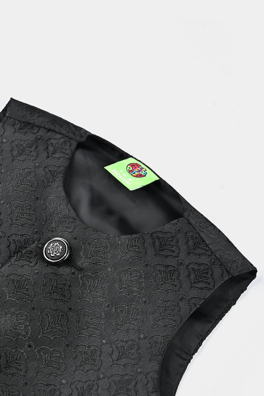 Infant Boys Poly Viscose Waistcoat (Self Textured)-BLACK