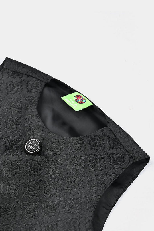 Infant Boys Poly Viscose Waistcoat (Self Textured)-BLACK