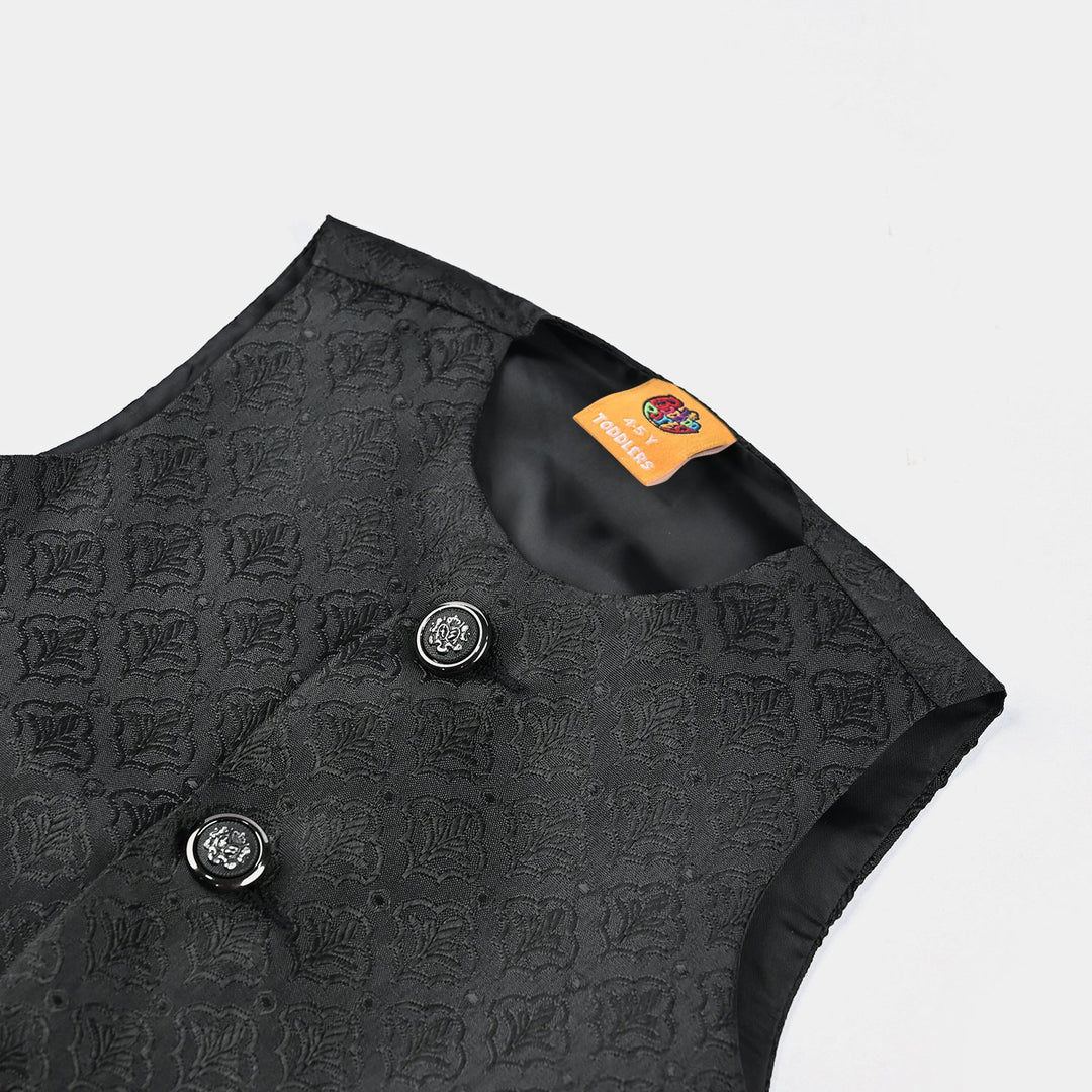 Boys Poly Viscose Waistcoat (Self Textured)-BLACK