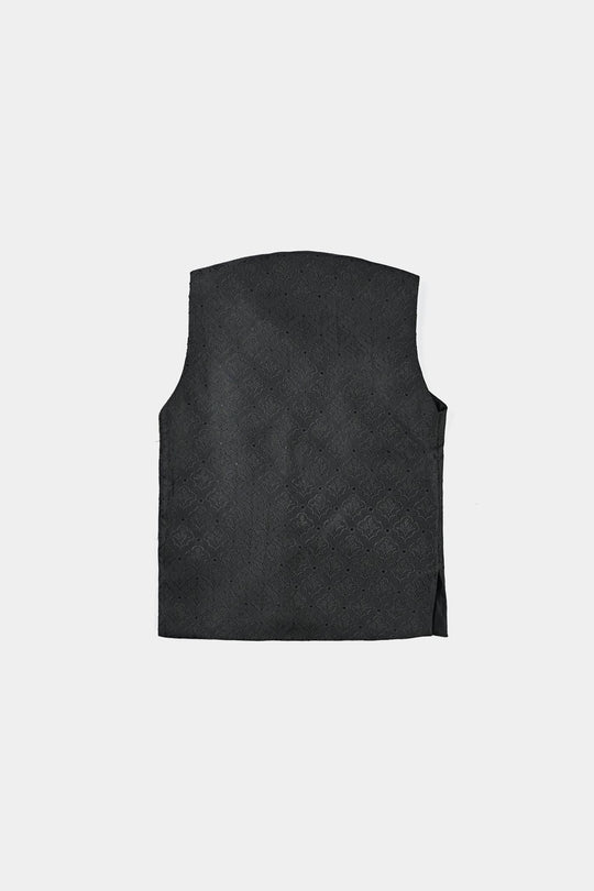 Infant Boys Poly Viscose Waistcoat (Self Textured)-BLACK