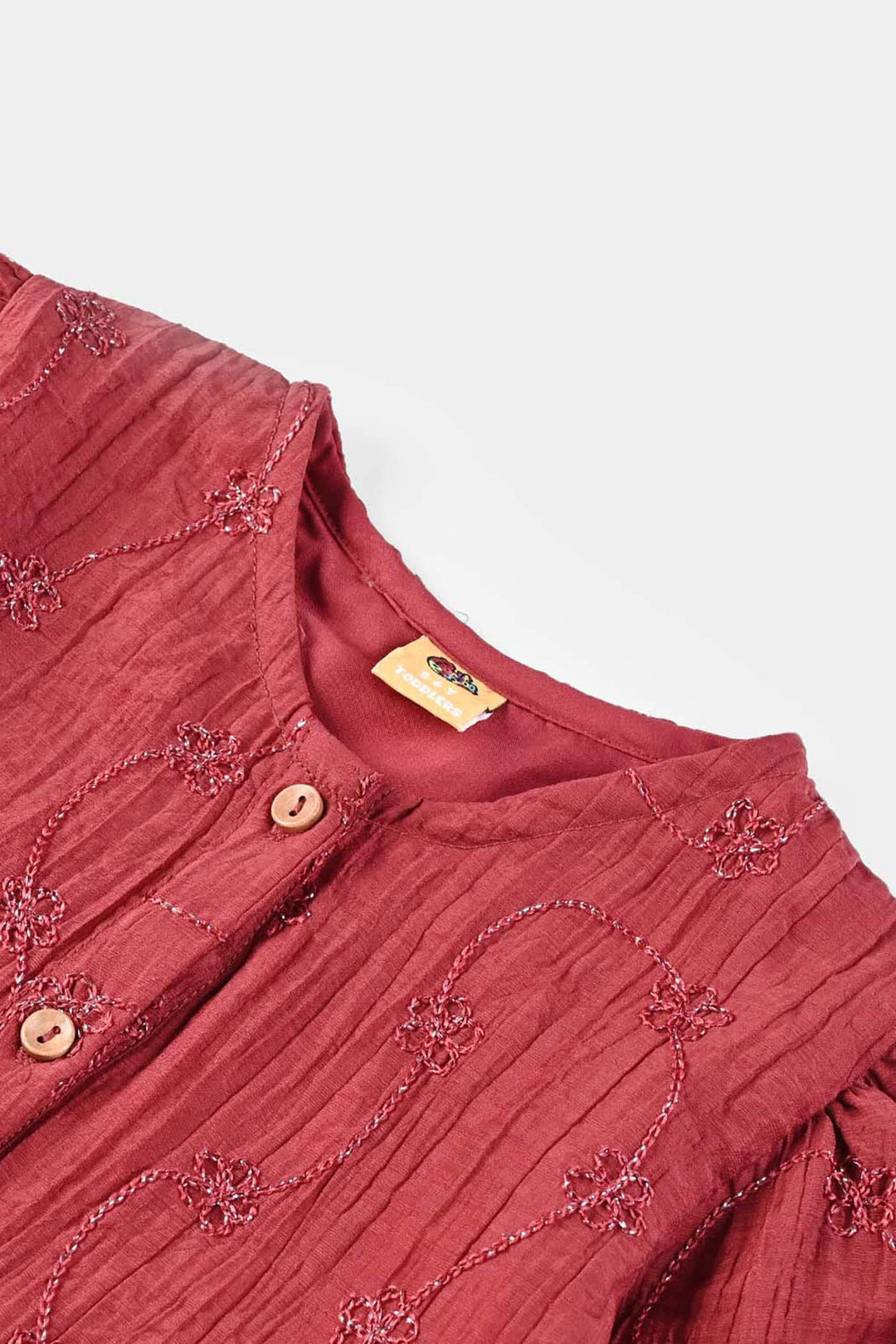 Girls Chiffon Emb Top Spray Rose-MAROON