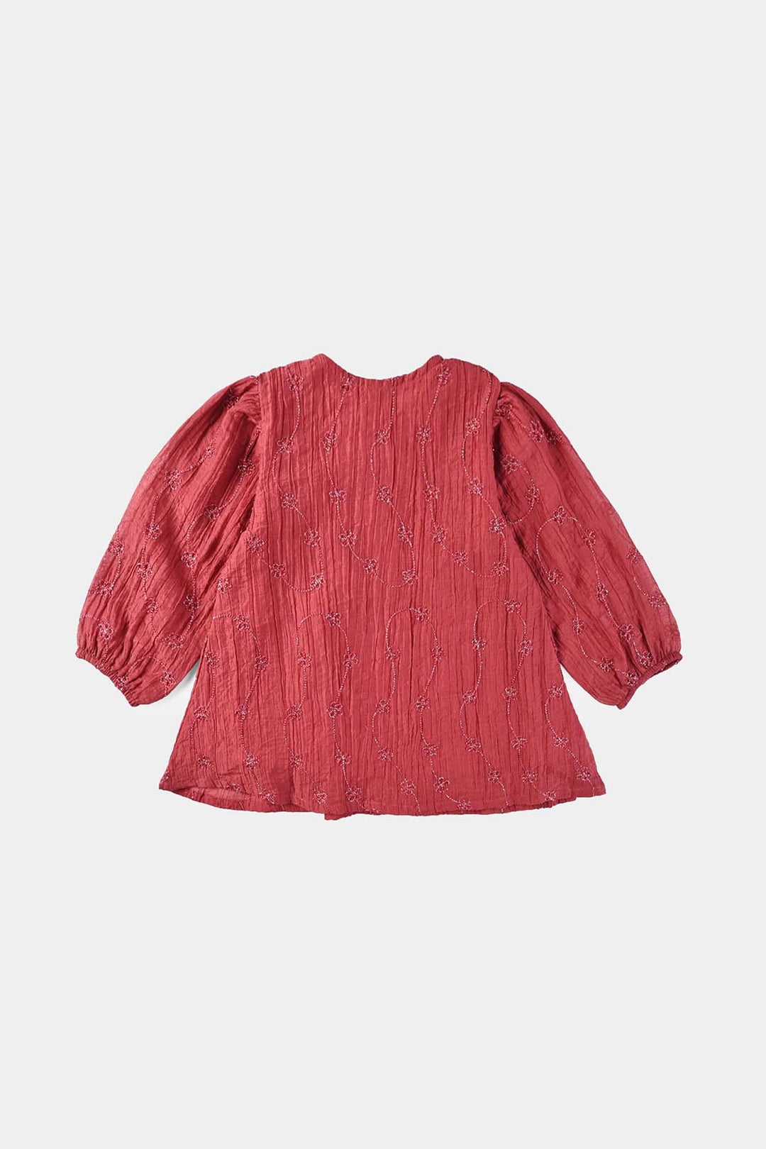 Girls Chiffon Emb Top Spray Rose-MAROON