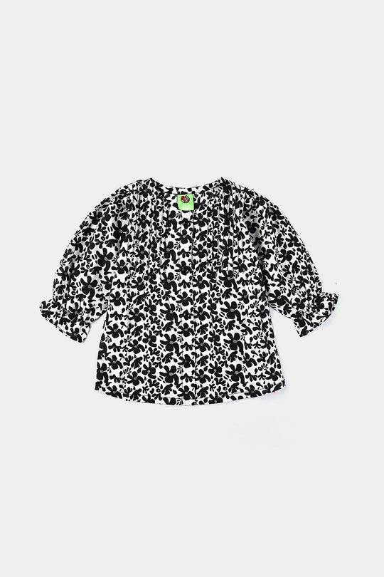 Infant Girls Cotton Poplin Casual Top Black &White Flowers