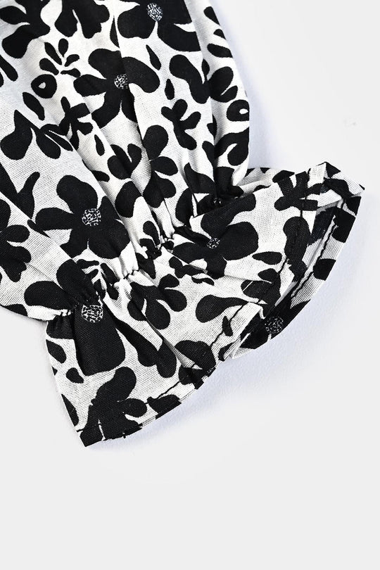 Infant Girls Cotton Poplin Casual Top Black &White Flowers