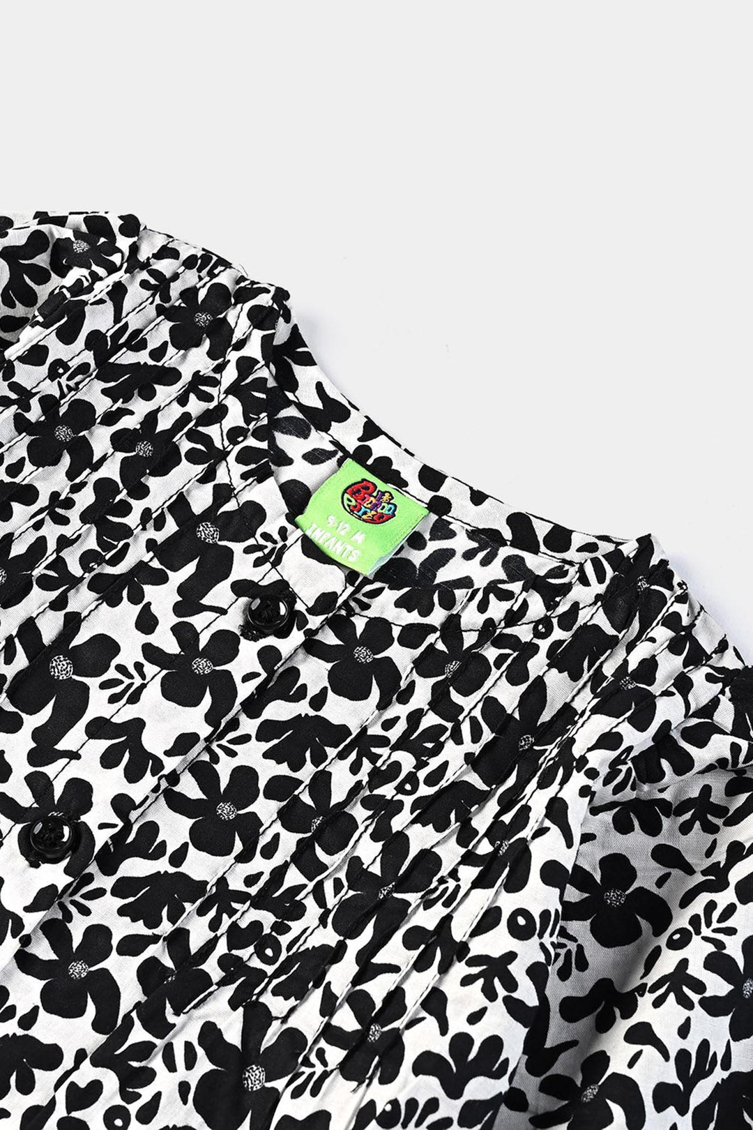 Infant Girls Cotton Poplin Casual Top Black &White Flowers