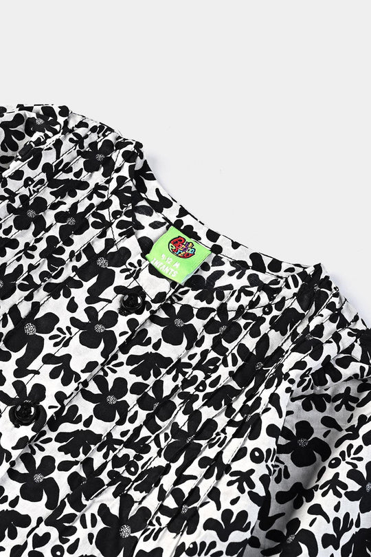 Infant Girls Cotton Poplin Casual Top Black &White Flowers