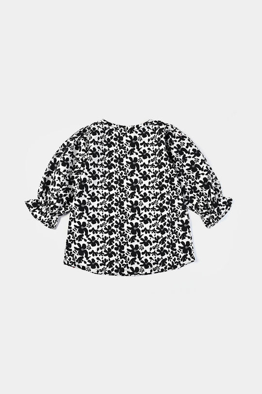 Infant Girls Cotton Poplin Casual Top Black &White Flowers