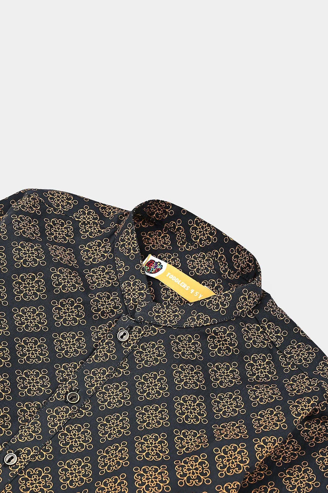 Boys Cotton Slub Printed Kurta (Indi Motif) -BLACK