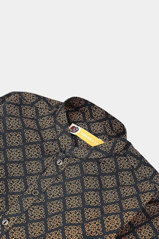 Boys Cotton Slub Printed Kurta (Indi Motif) -BLACK
