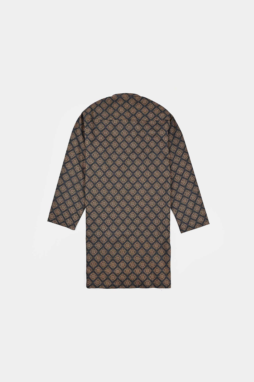 Boys Cotton Slub Printed Kurta (Indi Motif) -BLACK