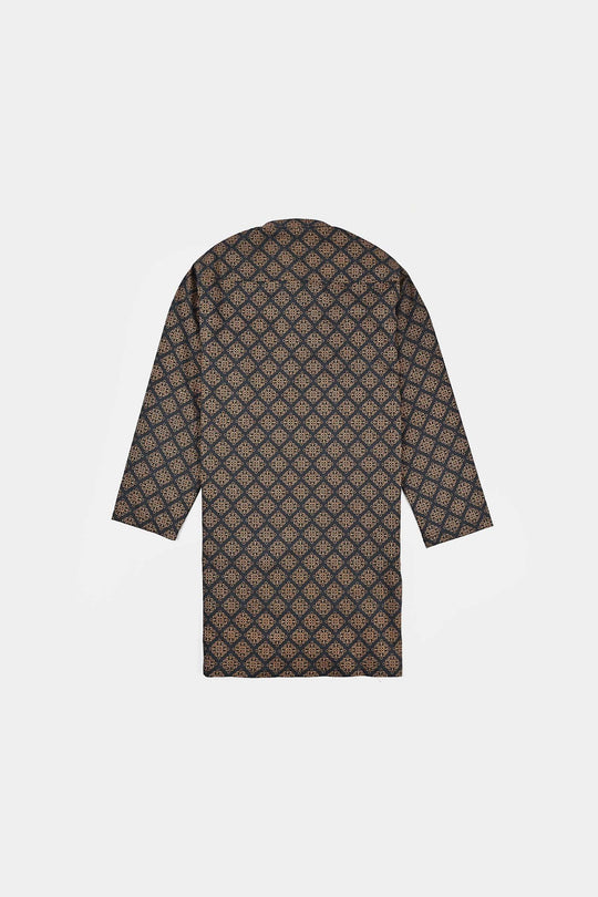 Boys Cotton Slub Printed Kurta (Indi Motif) -BLACK