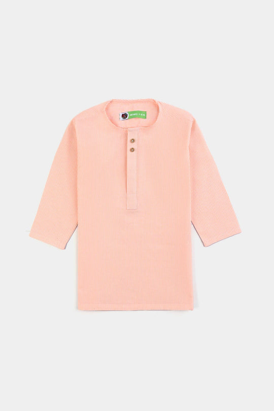 Infant Boys Yarn Dyed Basic Kurta (Ban Collar)-Lt.Orange