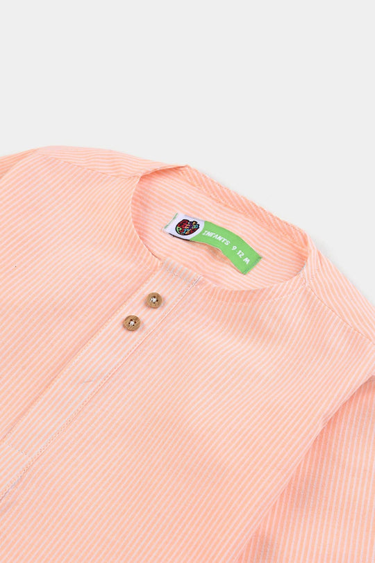 Infant Boys Yarn Dyed Basic Kurta (Ban Collar)-Lt.Orange