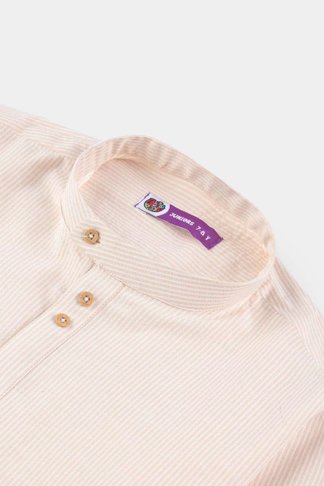 Boys Yarn Dyed Basic Kurta (Band Collar)-L.Yellow