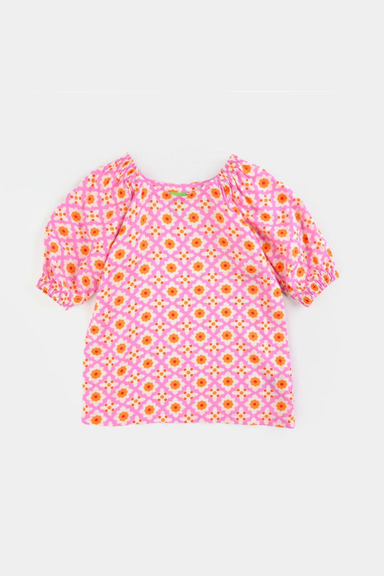 Infant Girls Cotton Viscose Co-Ord Set Mosaic-PINK