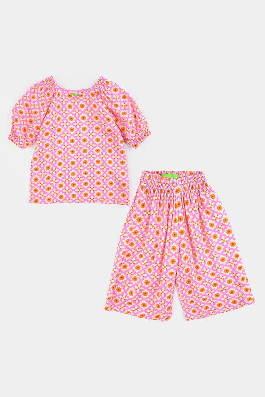 Infant Girls Cotton Viscose Co-Ord Set Mosaic-PINK