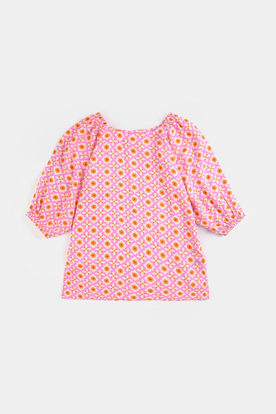 Girls Cotton Viscose Co-Ord Set Mosaic-PINK