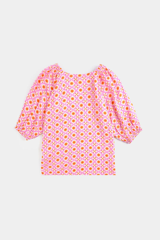 Girls Cotton Viscose Co-Ord Set Mosaic-PINK