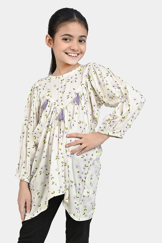 Girls Cotton Viscose Casual Top Lavender-White