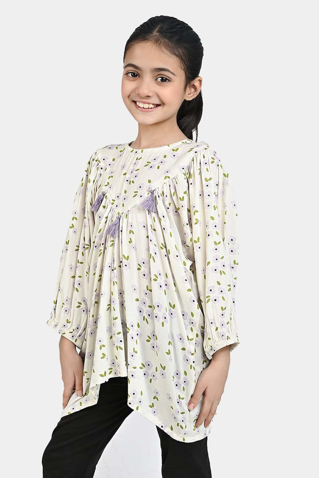 Girls Cotton Viscose Casual Top Lavender-White