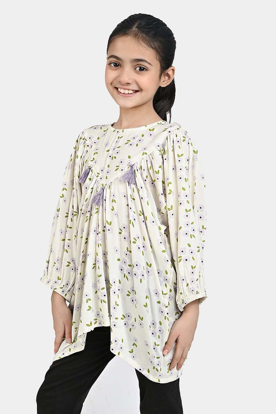 Girls Cotton Viscose Casual Top Lavender-White