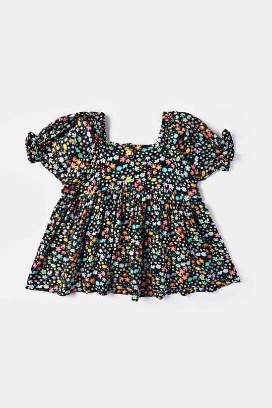 Infant Girls Cotton Viscose Casual Frock Dusky-Multi