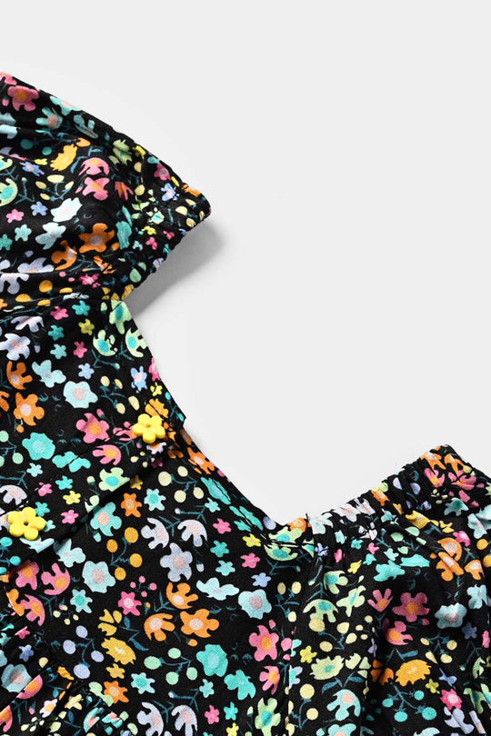 Infant Girls Cotton Viscose Casual Frock Dusky-Multi