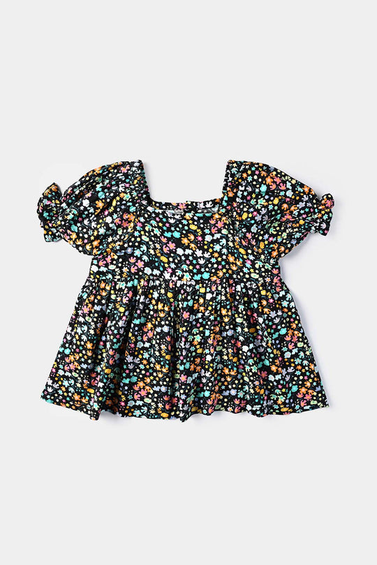 Infant Girls Cotton Viscose Casual Frock Dusky-Multi
