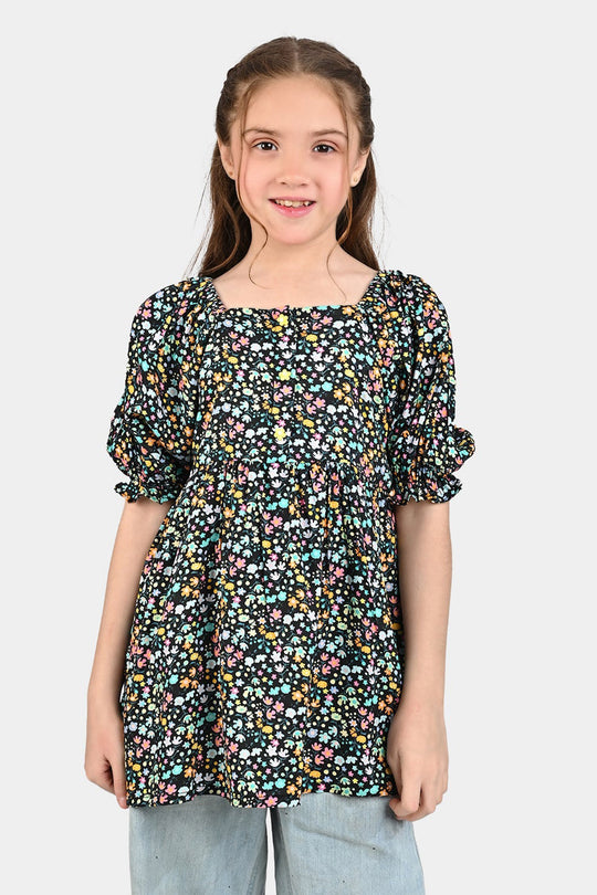 Girls Cotton Viscose Casual Frock Dusky-Multi