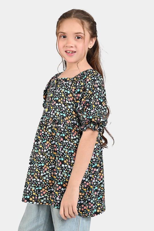 Girls Cotton Viscose Casual Frock Dusky-Multi
