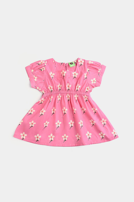 Infant Girls poly cambric Casual Frock Daffodils-PINK